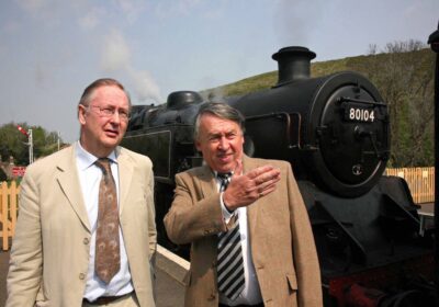 Bill Trite and David Quarmby at Corfe Castle footbridge opening 2007 Picture: Andrew PM Wright/Swanage Railway
