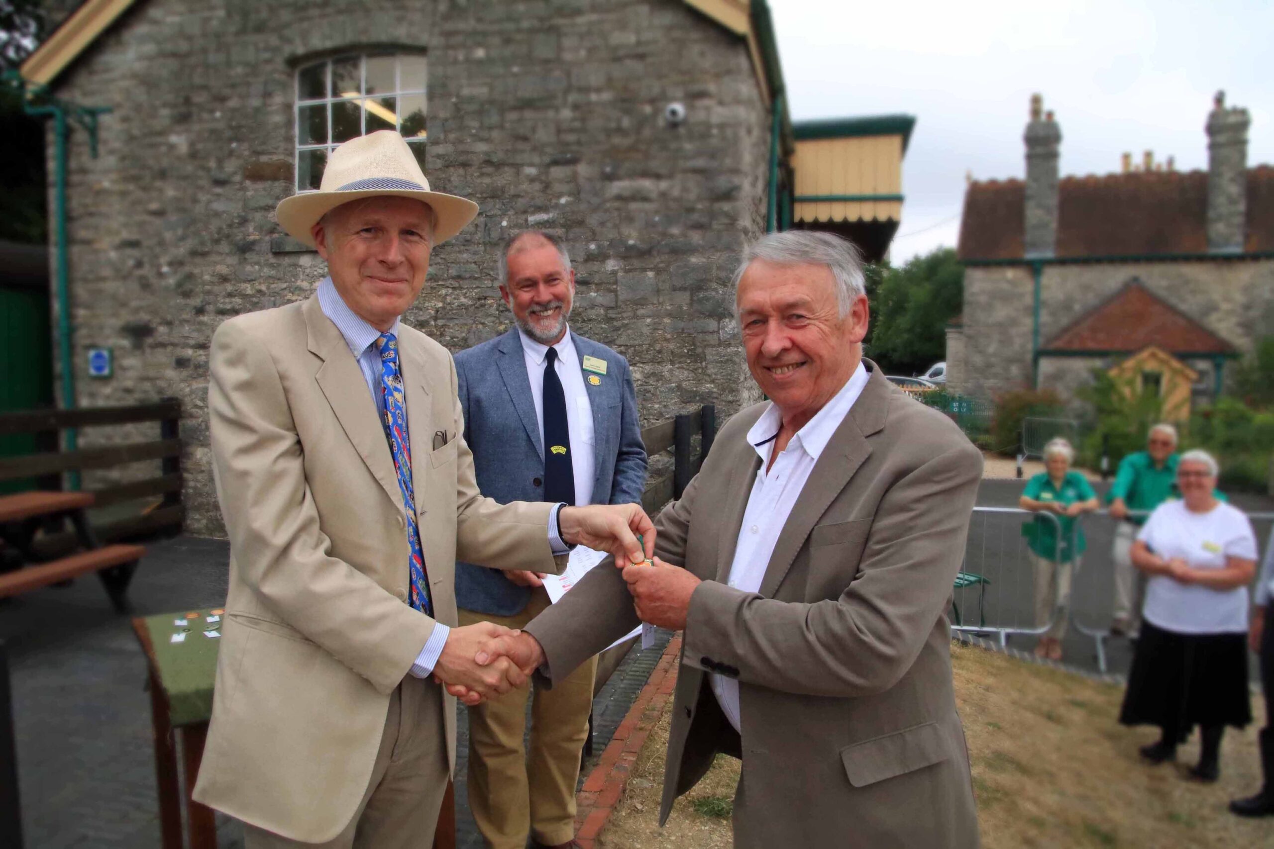 Bill receiving a 30 year service medal from Lord Montagu at Corfe Castle in 2022 Picture: Andrew PM Wright/Swanage Railway