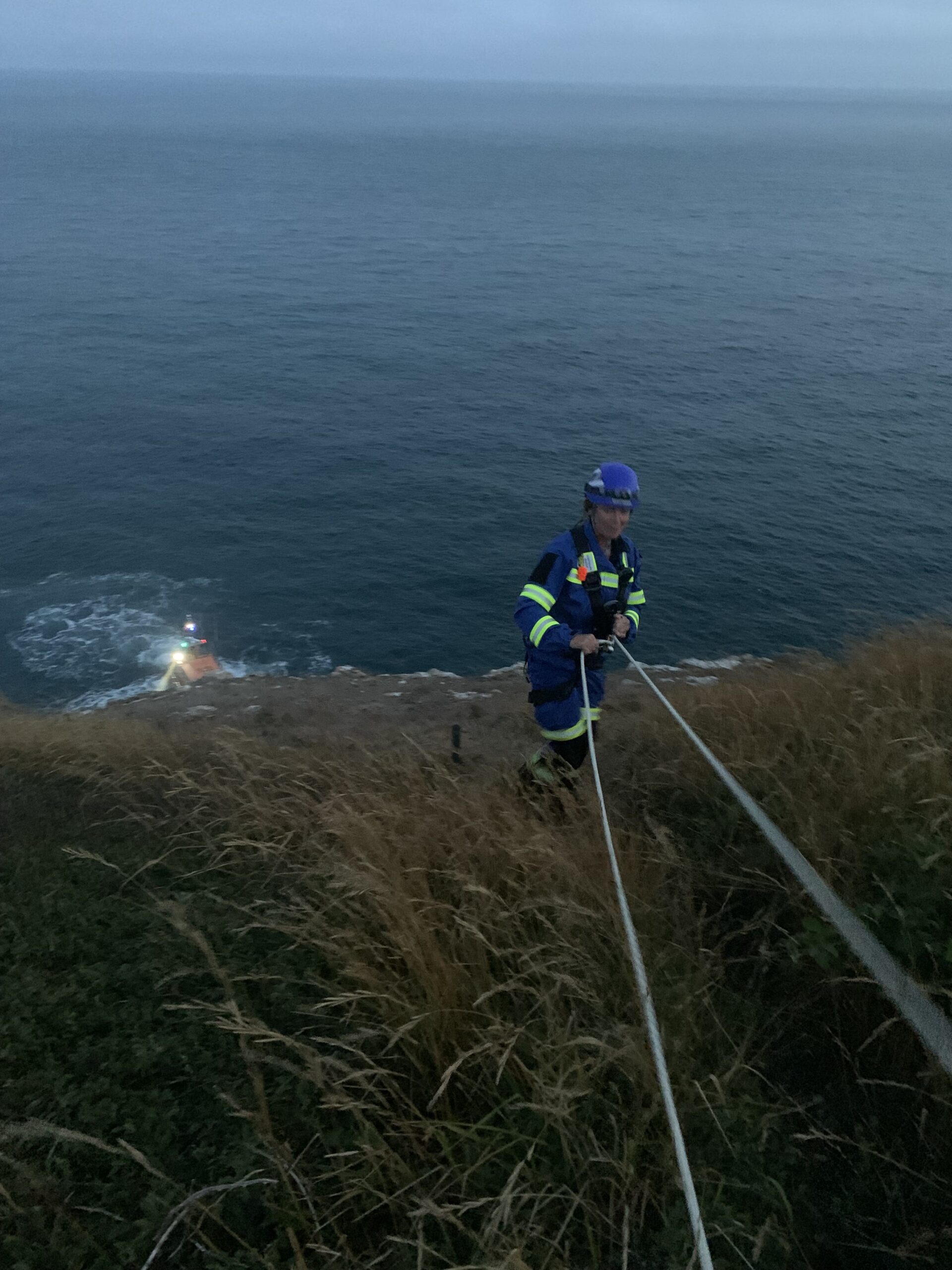 The team was prepared to go over the cliff to recover the climber had the lifeboats not been able to get ashore Picture: Swanage Coastguard Rescue Team